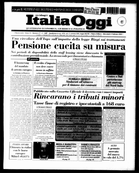 Italia oggi : quotidiano di economia finanza e politica